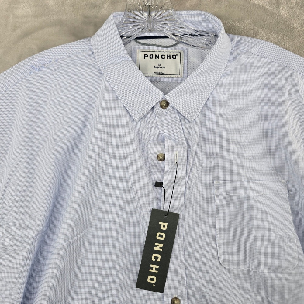 Poncho The Copano Shirt Mens XL Blue Micro Check Short Sleeve Performance